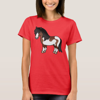 Brown Pinto Shetland Pony Cartoon Illustration T-Shirt