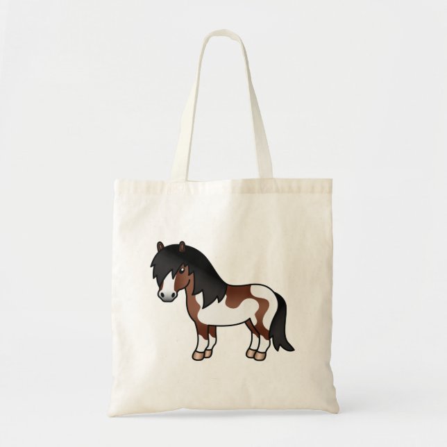 Brown Pinto Shetland Pony Cartoon Illustration Tote Bag (Front)