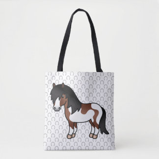 Brown Pinto Shetland Pony Cartoon Illustration Tote Bag