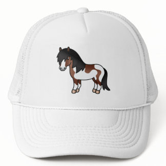 Brown Pinto Shetland Pony Cartoon Illustration Trucker Hat