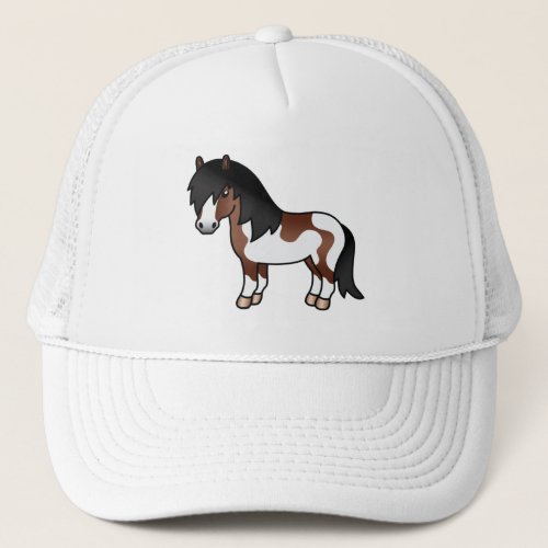 Brown Pinto Shetland Pony Cartoon Illustration Trucker Hat