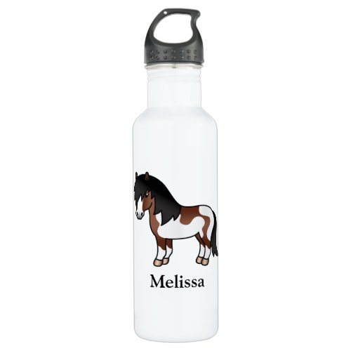 Brown Pinto Shetland Pony Cartoon Pony  Name Stainless Steel Water Bottle