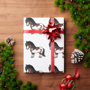Brown Pinto Shetland Pony Cartoon Pony Pattern Wrapping Paper