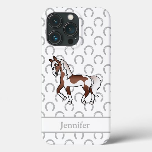 Brown Pinto Trotting Horse Cartoon Illustration iPhone 13 Pro Case