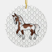 Brown Pinto Trotting Horse Cartoon Illustration Ceramic Ornament (Front)
