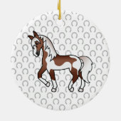 Brown Pinto Trotting Horse Cartoon Illustration Ceramic Ornament (Back)