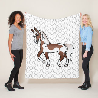 Brown Pinto Trotting Horse Cartoon Illustration Fleece Blanket