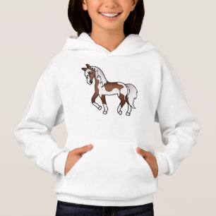 Brown Pinto Trotting Horse Cartoon Illustration Hoodie