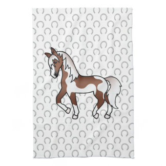 Brown Pinto Trotting Horse Cartoon Illustration Kitchen Towel