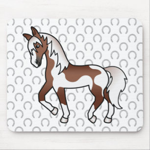 Brown Pinto Trotting Horse Cartoon Illustration Mouse Pad