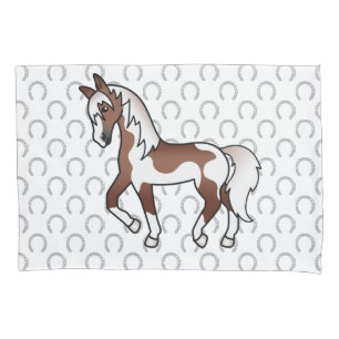 Brown Pinto Trotting Horse Cartoon Illustration Pillow Case