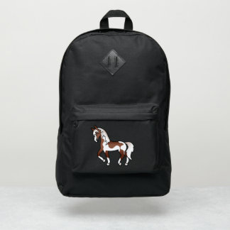 Brown Pinto Trotting Horse Cartoon Illustration Port Authority® Backpack