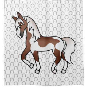 Brown Pinto Trotting Horse Cartoon Illustration Shower Curtain