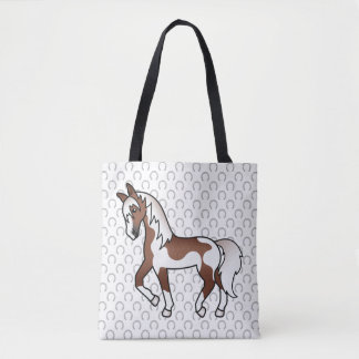 Brown Pinto Trotting Horse Cartoon Illustration Tote Bag