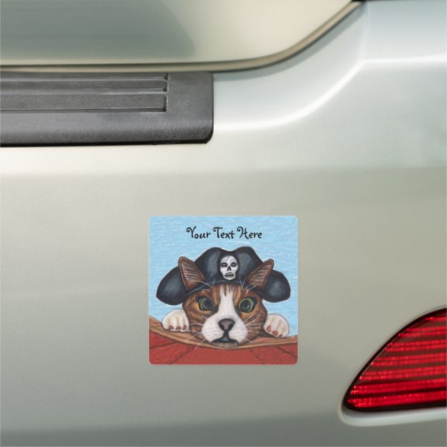 Brown Pirate Cat Big Green Eyes Red Boat Blue Sky Car Magnet (In Situ)