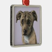 Brown Pit Bull Puppy Drawing Metal Ornament (Right)