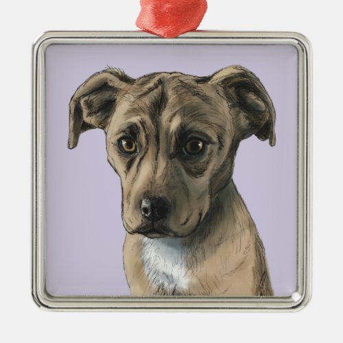 Brown Pit Bull Puppy Drawing Metal Ornament