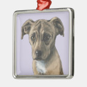 Brown Pit Bull Puppy Drawing Metal Ornament (Left)