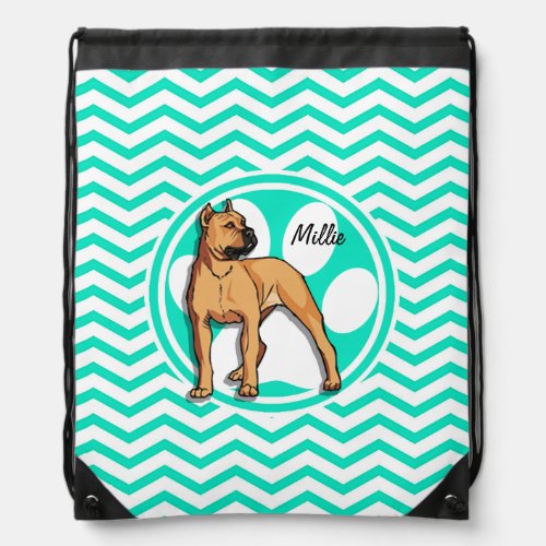 Brown Pitbull Aqua Green Chevron Drawstring Bag