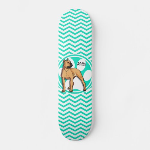 Brown Pitbull Aqua Green Chevron Skateboard Deck