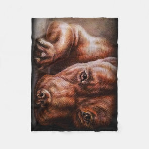 Brown pitbull face drawing of pet portrait dog fleece blanket
