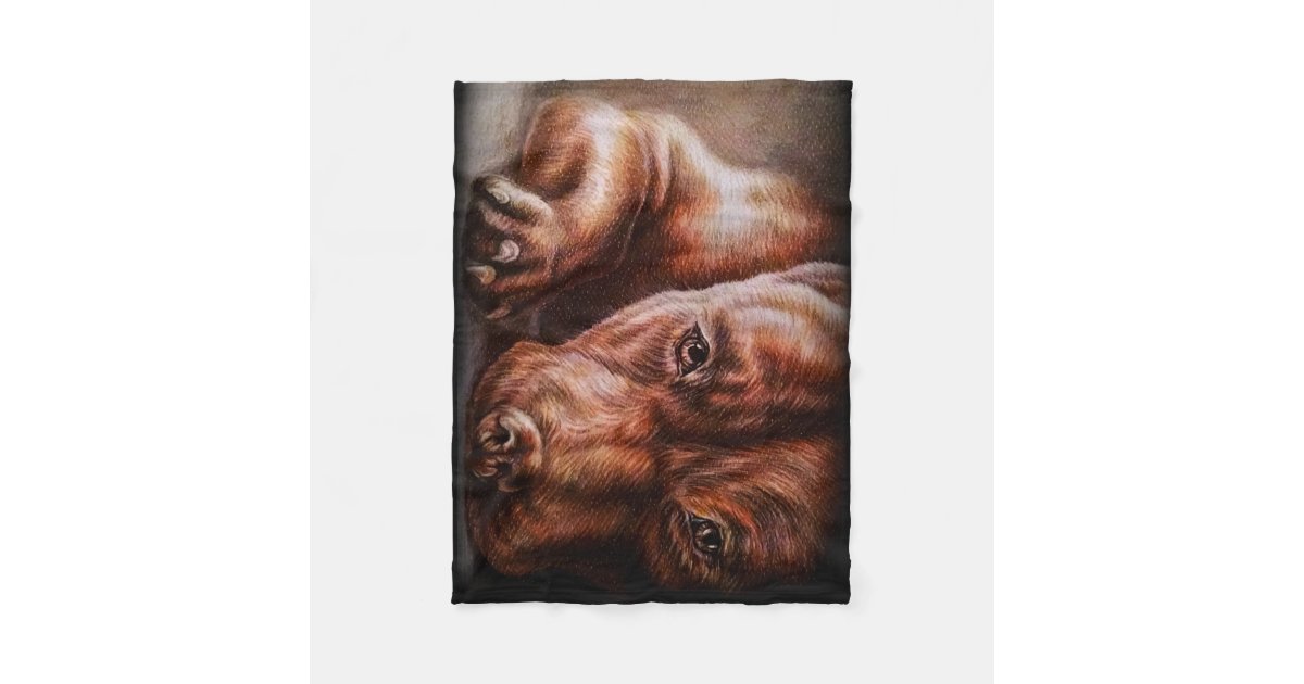 Brown pitbull face drawing of pet portrait dog fleece 