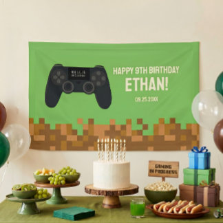 Brown Pixelated Gamer Birthday Banner