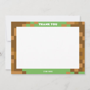 Brown Pixelated Gamer Party Thank You Card