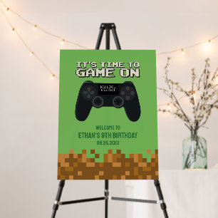 Brown Pixelated Gamer Welcome Sign