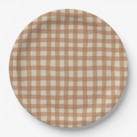 Brown Plaid Bear Birthday Plates