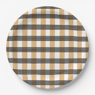 Brown Plaid Check Pattern Paper Plates