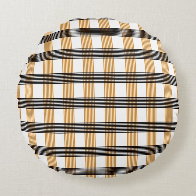 Brown Plaid Check Pattern Round Pillow (Front)
