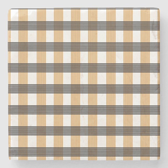 Brown Plaid Check Pattern Stone Coaster (Front)