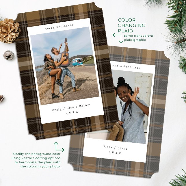 Brown Plaid Color Changing Photo Christmas Card (Creator Uploaded)