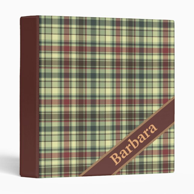 Brown Plaid Personalized  3 Ring Binder (Front/Spine)
