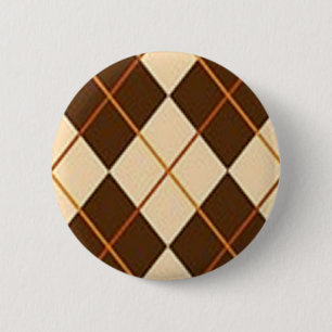 Brown Plaid Pinback Button