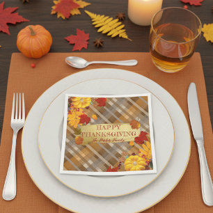 Brown Plaid Pumpkin Autumn Harvest Thanksgiving Napkins