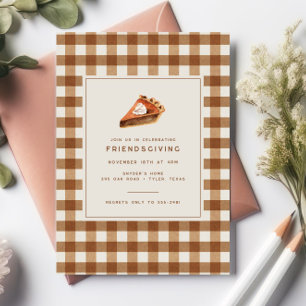 Brown Plaid Pumpkin Pie Thanksgiving Friendsgiving Invitation