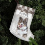 Brown Plaid Rustic Pine Trees Dog Bone Pet Photo Small Christmas Stocking