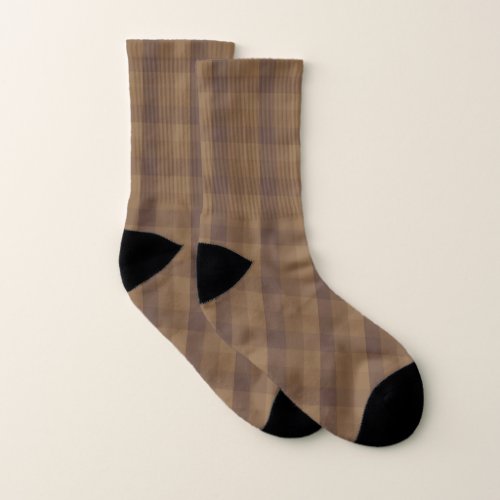 Brown plaid square pattern socks