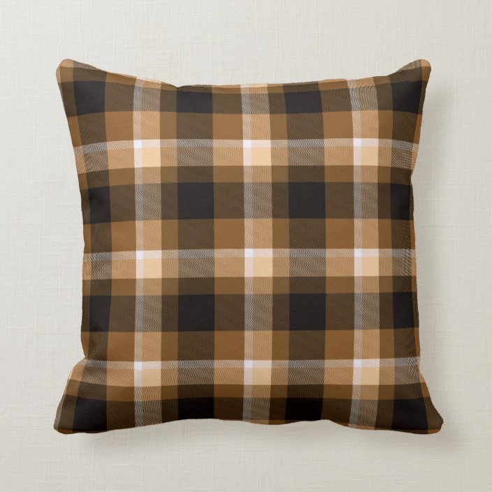 Brown Plaid Throw Pillow
