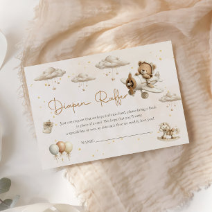 Brown Plane Teddy Bear Baby Shower Diaper Raffle Enclosure Card