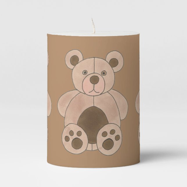 Brown Plush Teddy Bear Stuffed Animal Centerpiece Pillar Candle (Front)
