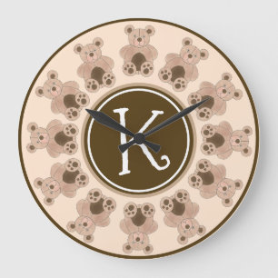 Brown Plush Toy Teddy Bear Bedroom Initial Large Clock