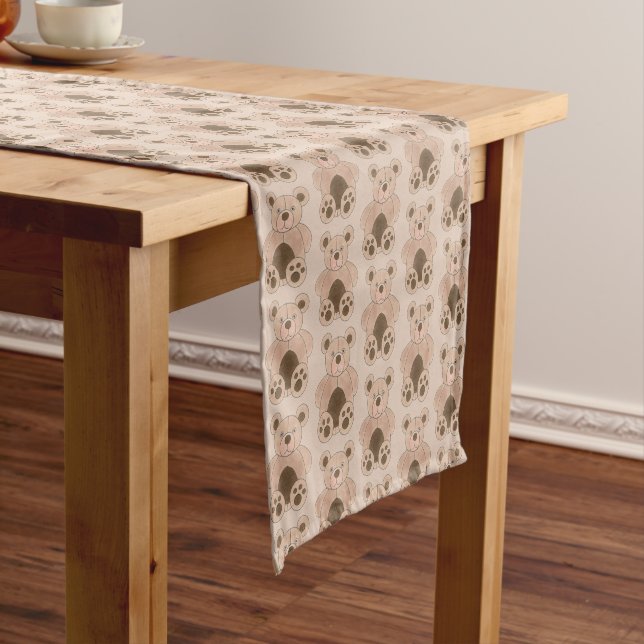 Brown Plush Toy Teddy Bear Stuffed Animal Short Table Runner (In Situ)