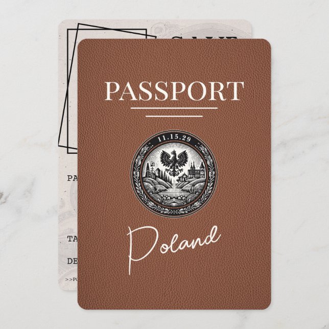 Brown Poland Passport Save The Date (Front/Back)