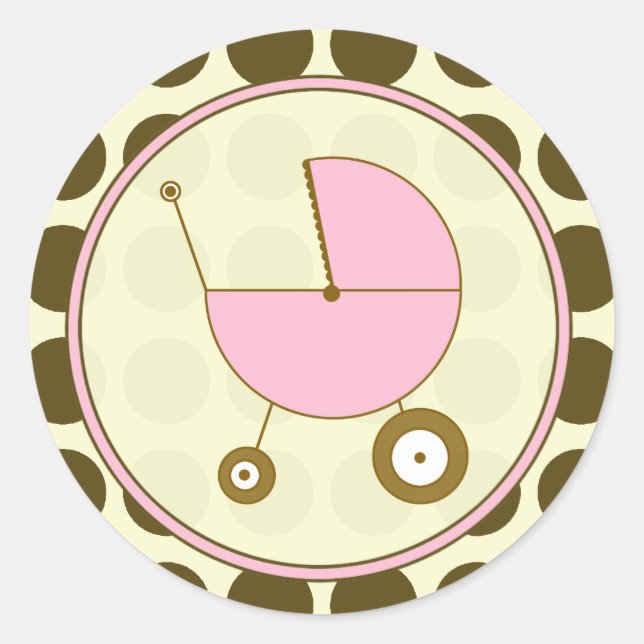 Brown Polka Dot and Pink Baby Carriage Sticker (Front)
