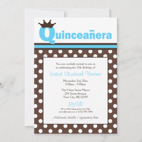 Brown Polka Dot  Aqua Blue Quinceaera Invitation