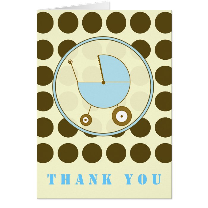 Brown Polka Dot / Blue Baby Carriage Thank You Cards
