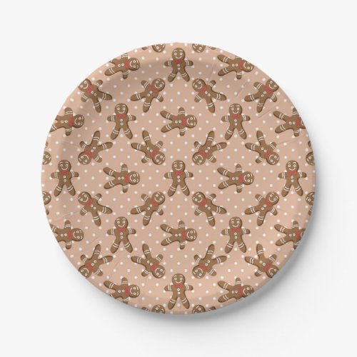 Brown Polka Dot Gingerbread Man Christmas Paper Plates